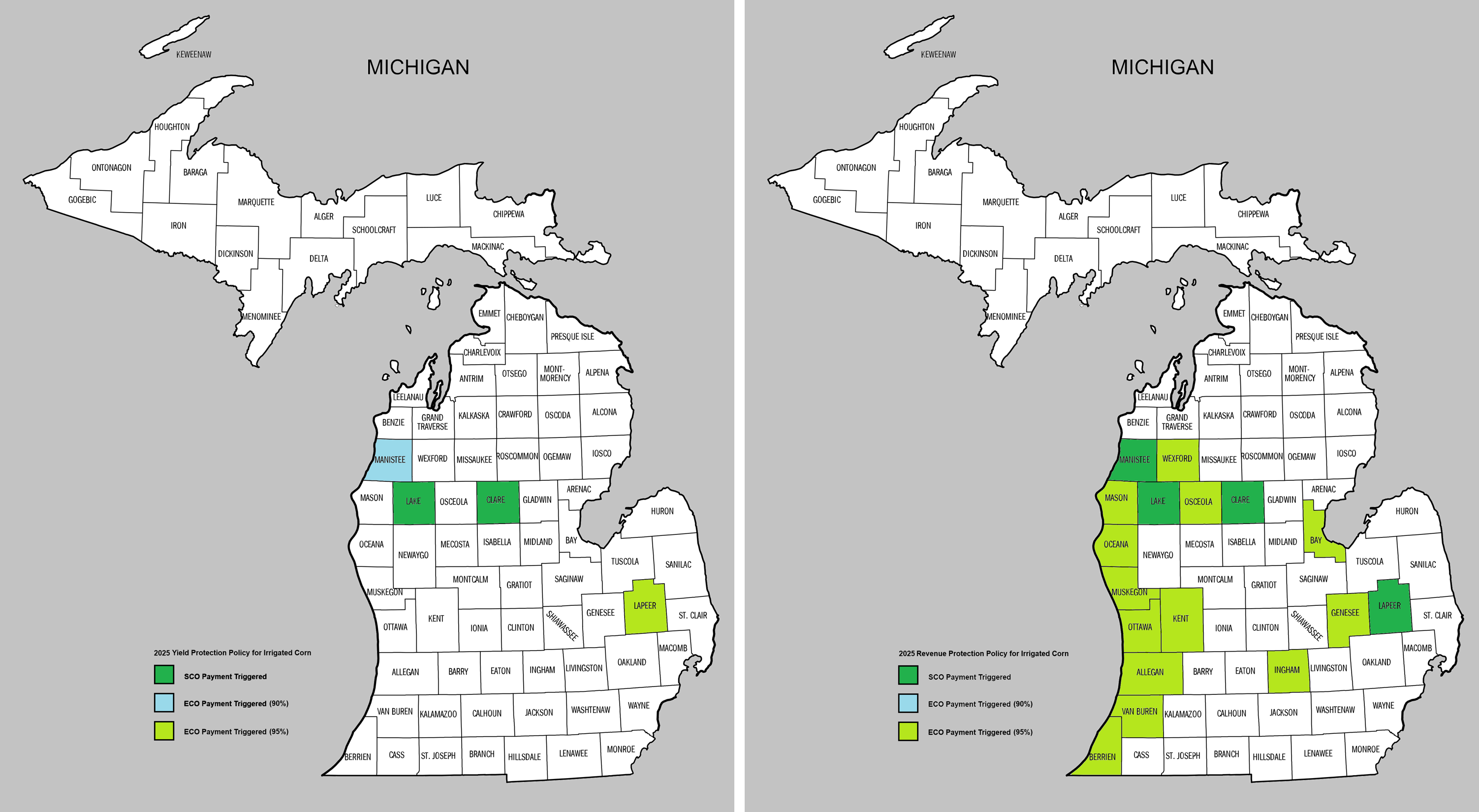 maps depicting the counties listed in the body text of this story